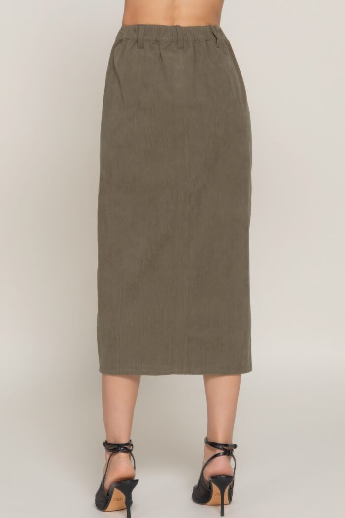 Front open slit corduroy midi skirt