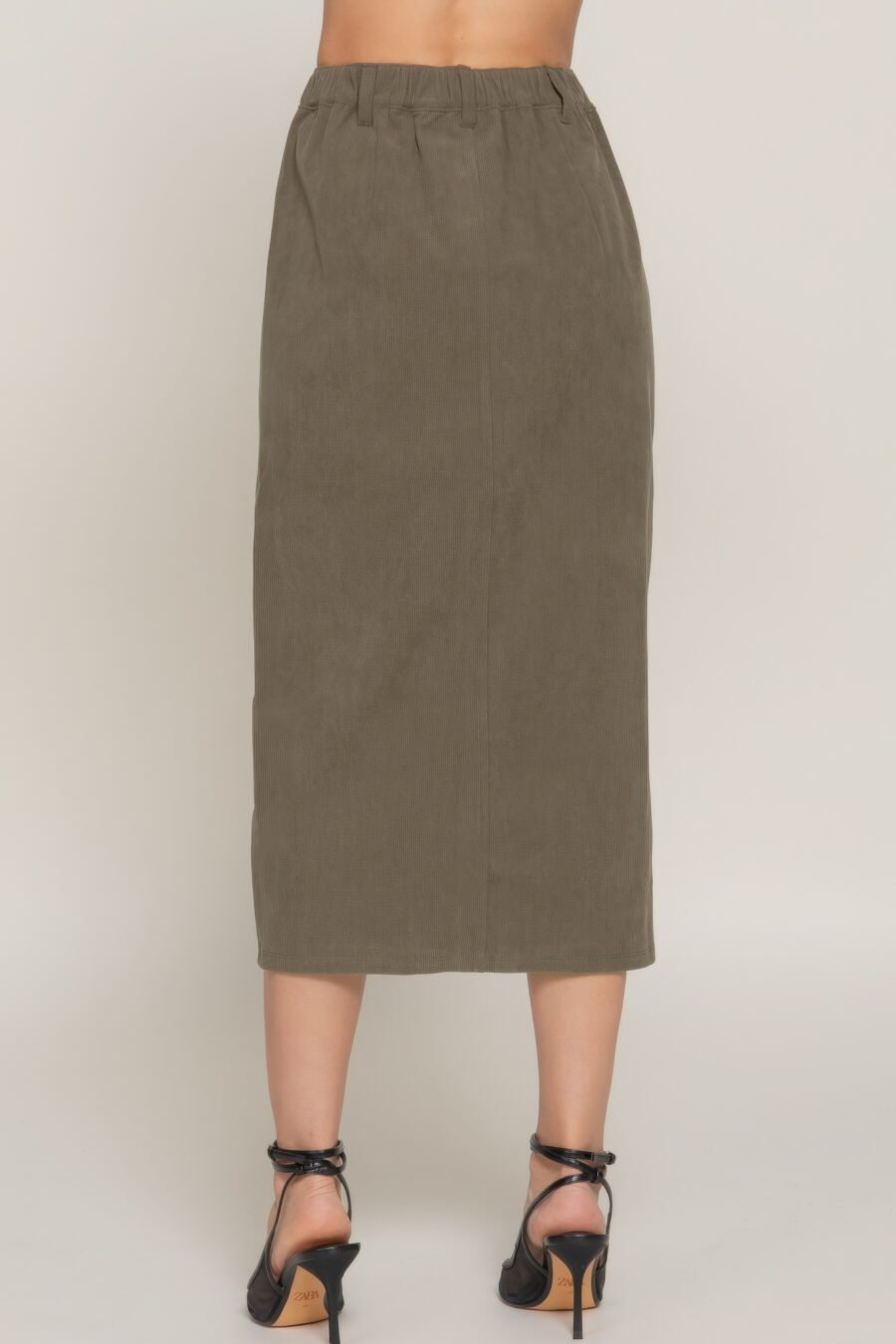 Front open slit corduroy midi skirt
