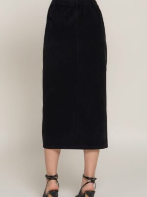 Front Open Slit Corduroy Midi Skirt
