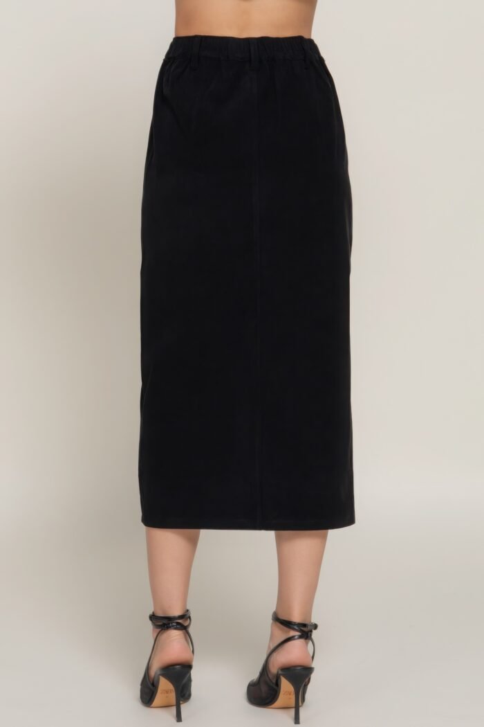 Front open slit corduroy midi skirt