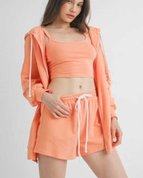 Sweater 3 Piece Set in Tangerine with top, pants, and layering cardigan