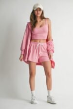 Sweater 3 Piece Set in Tangerine with top, pants, and layering cardigan