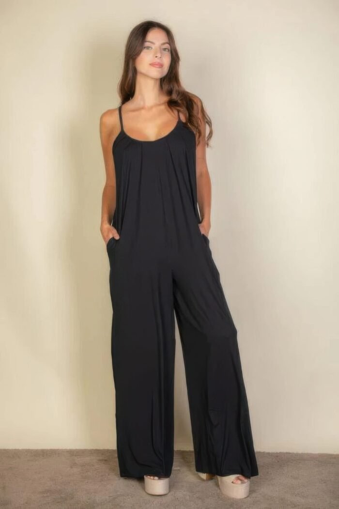 Spaghetti strap solid wide jumpsuit