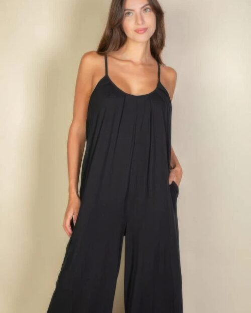 spaghetti strap solid wide jumpsuit