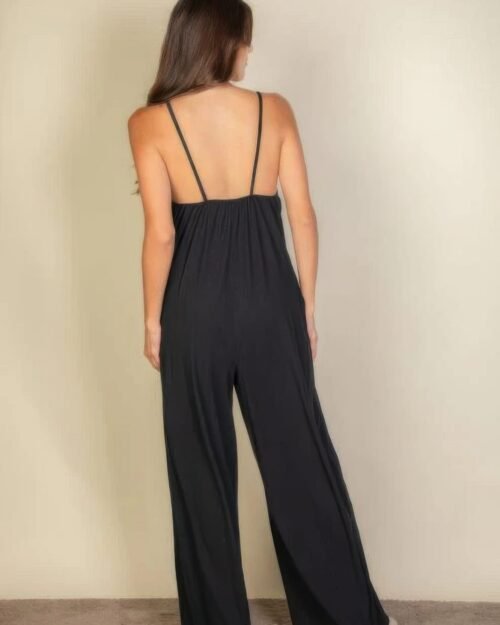 spaghetti strap solid wide jumpsuit
