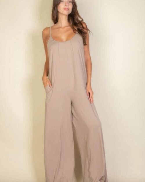 spaghetti strap solid wide jumpsuit