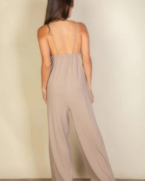 spaghetti strap solid wide jumpsuit