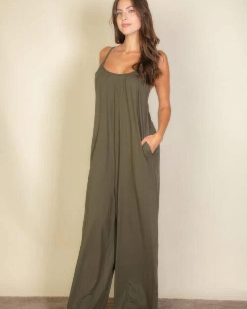 spaghetti strap solid wide jumpsuit