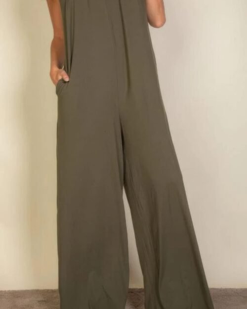 spaghetti strap solid wide jumpsuit