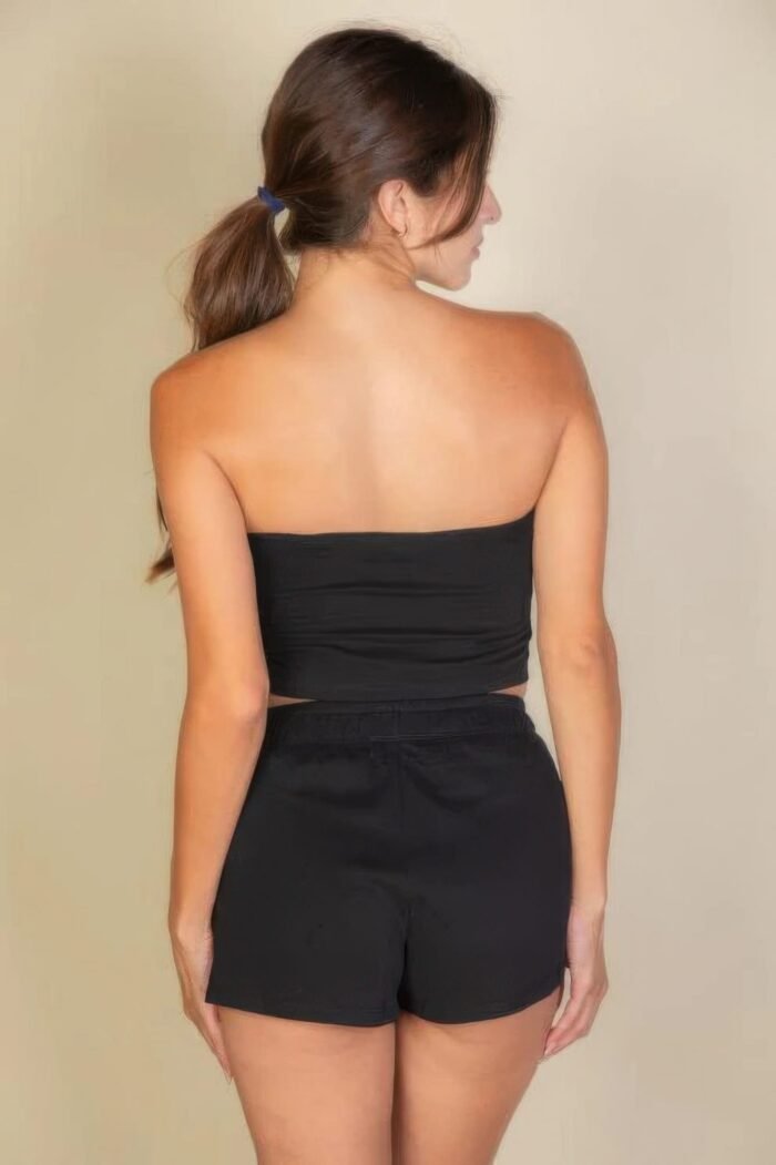 Simple solid color tube top and shorts two piece set