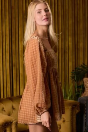 Velvet Long Sleeve Square Neck Flowy Romper Velvet Long Sleeve Square Neck Flowy Romper