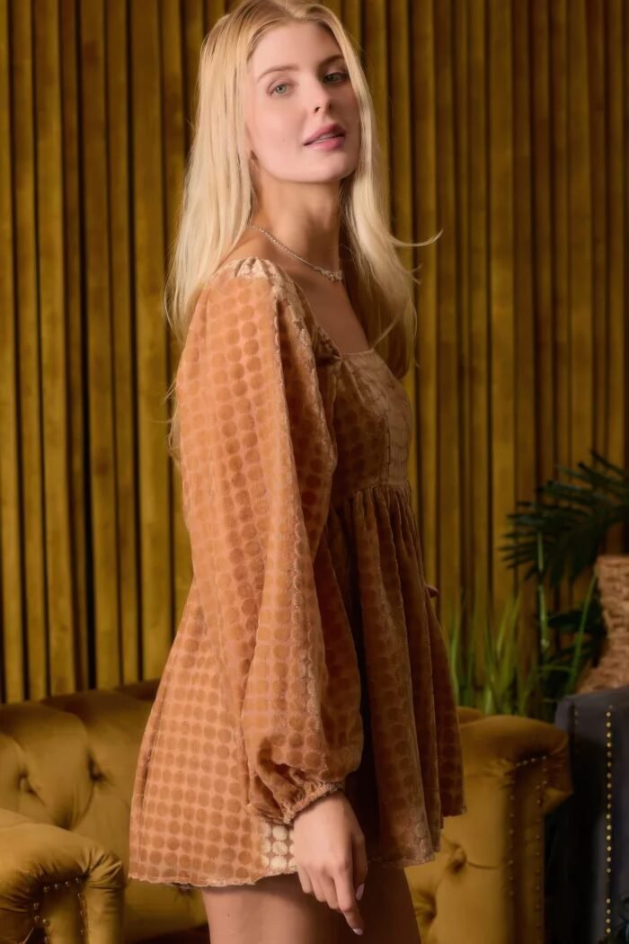 Velvet long sleeve square neck flowy romper