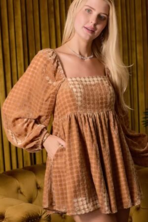 Velvet Long Sleeve Square Neck Flowy Romper Velvet Long Sleeve Square Neck Flowy Romper