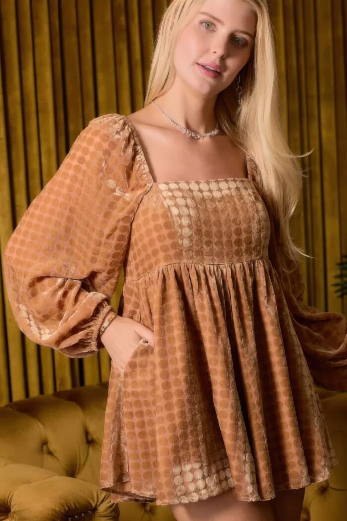 Velvet long sleeve square neck flowy romper
