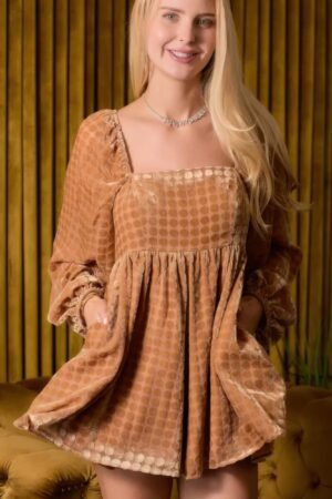 Velvet Long Sleeve Square Neck Flowy Romper Velvet Long Sleeve Square Neck Flowy Romper
