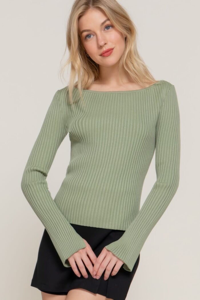 Long sleeve boat neck sweater