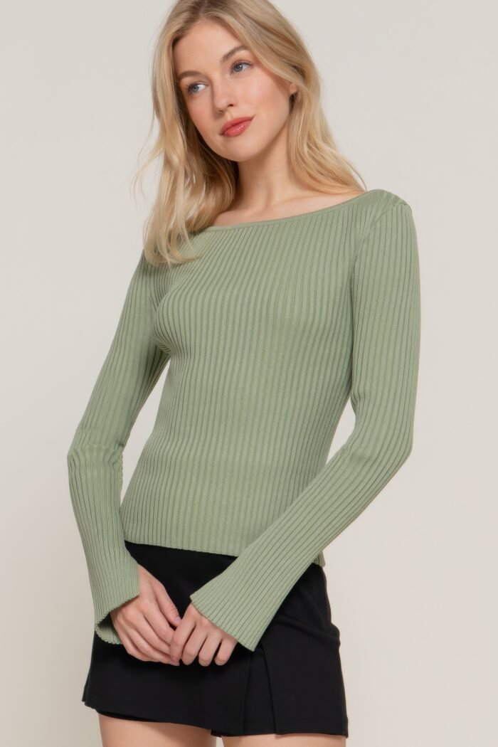 Long sleeve boat neck sweater