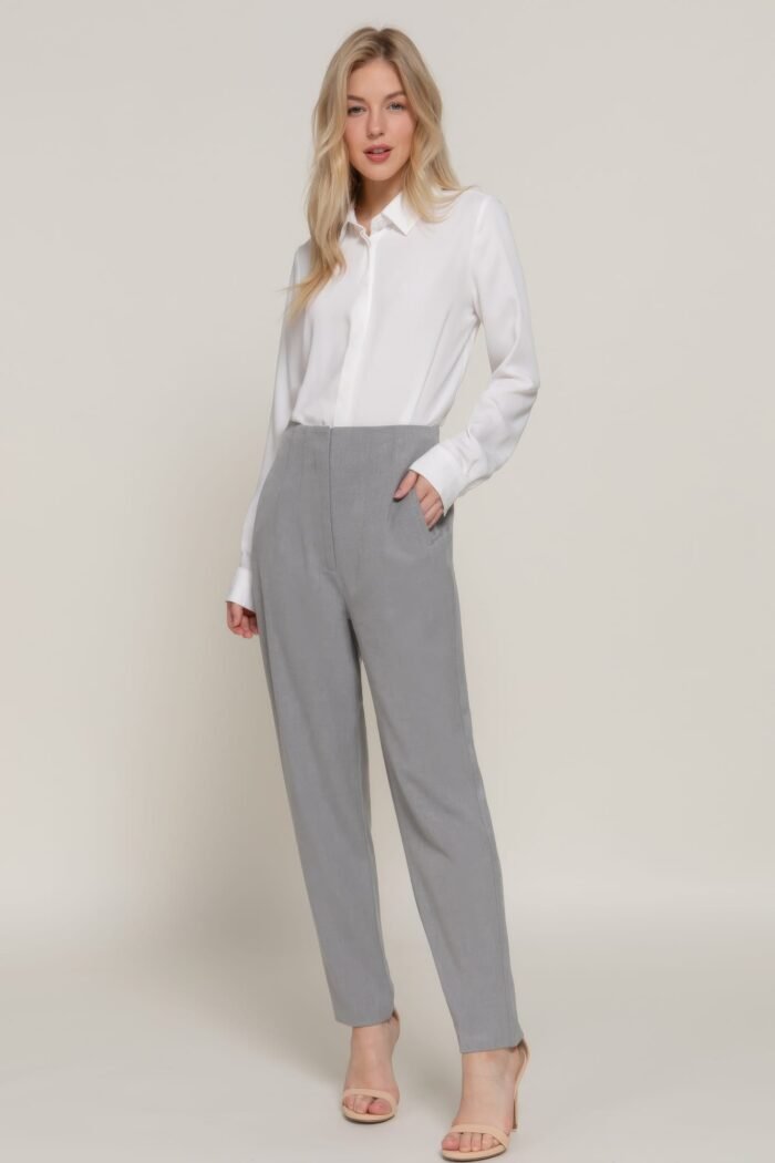 High waist pintuck detail long pants