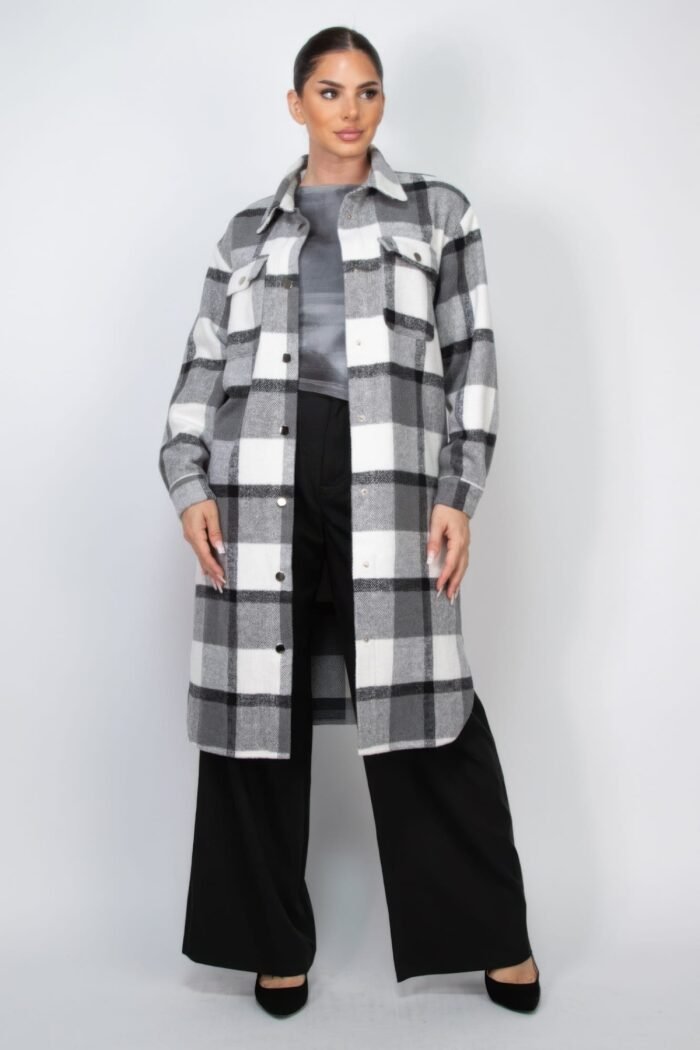 Plaid buttoned shacket coat