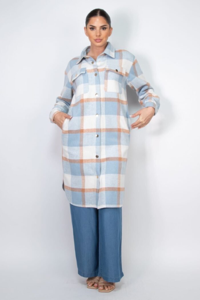 Plaid buttoned shacket coat