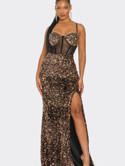 Cecily Teddy Velvet Corset Maxi Dress