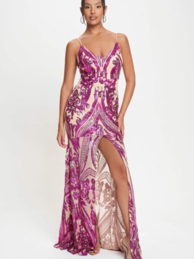Spaghetti Strap Art Deco Sequins Maxi Dress Spaghetti Strap Art Deco Sequins Maxi Dress