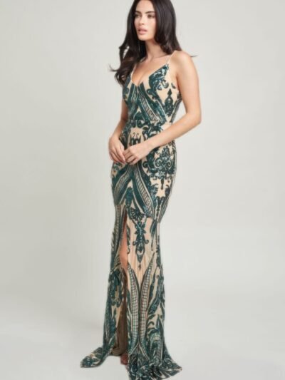 Spaghetti Strap Art Deco Sequins Maxi Dress Spaghetti Strap Art Deco Sequins Maxi Dress