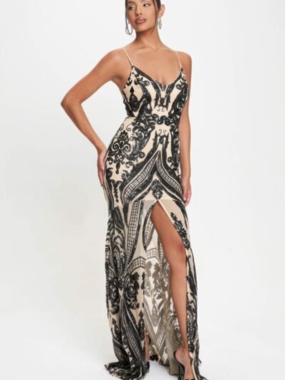 Spaghetti Strap Art Deco Sequins Maxi Dress Spaghetti Strap Art Deco Sequins Maxi Dress