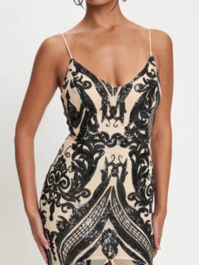 Spaghetti Strap Art Deco Sequins Maxi Dress Spaghetti Strap Art Deco Sequins Maxi Dress