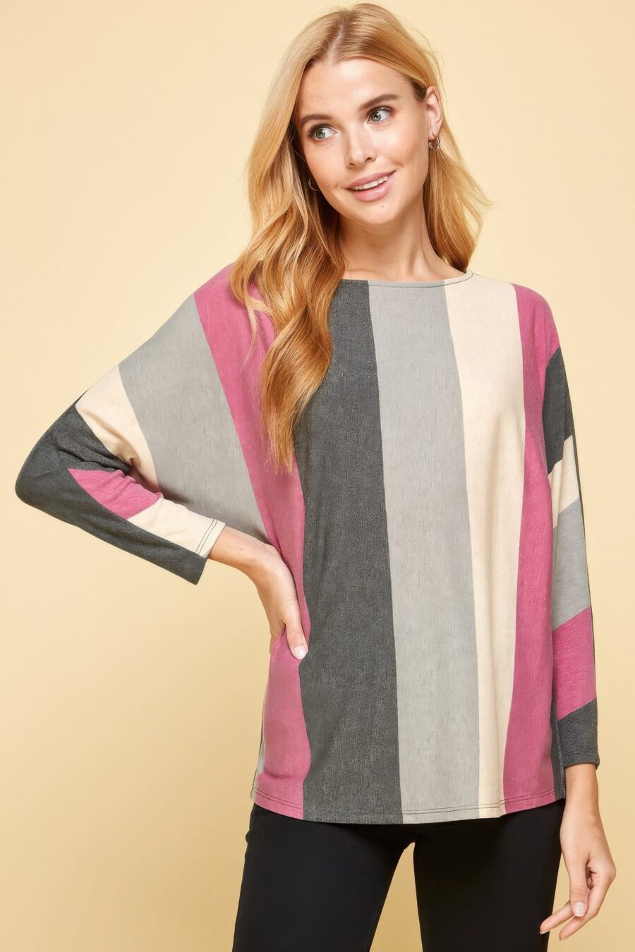 Striped dolman sleeves top