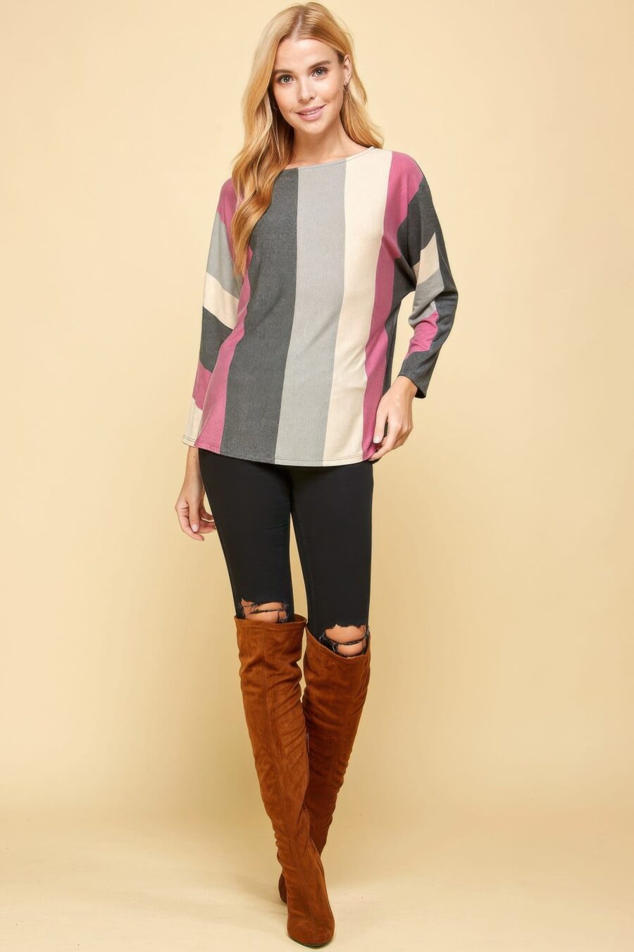 Striped dolman sleeves top