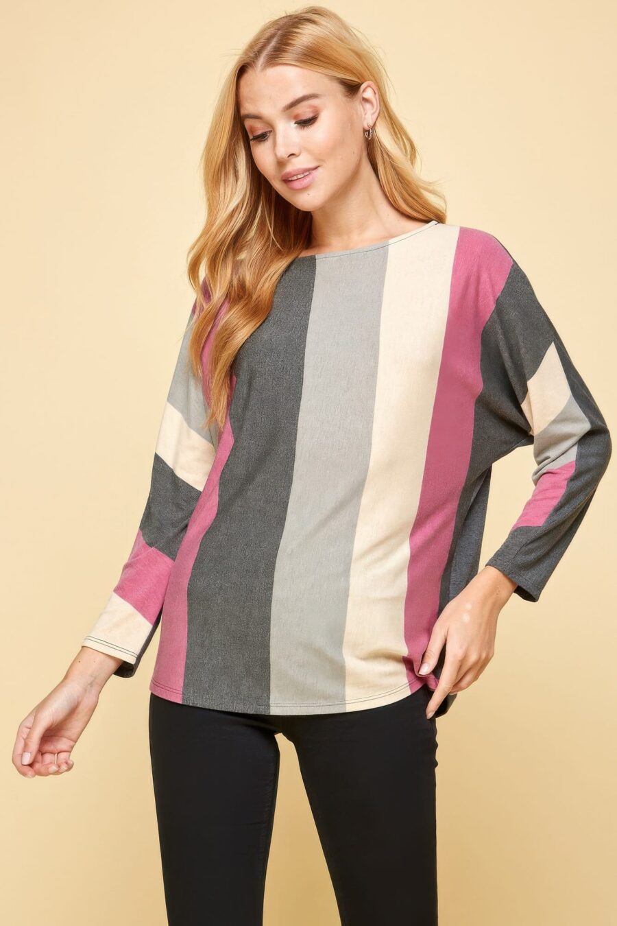 Striped dolman sleeves top