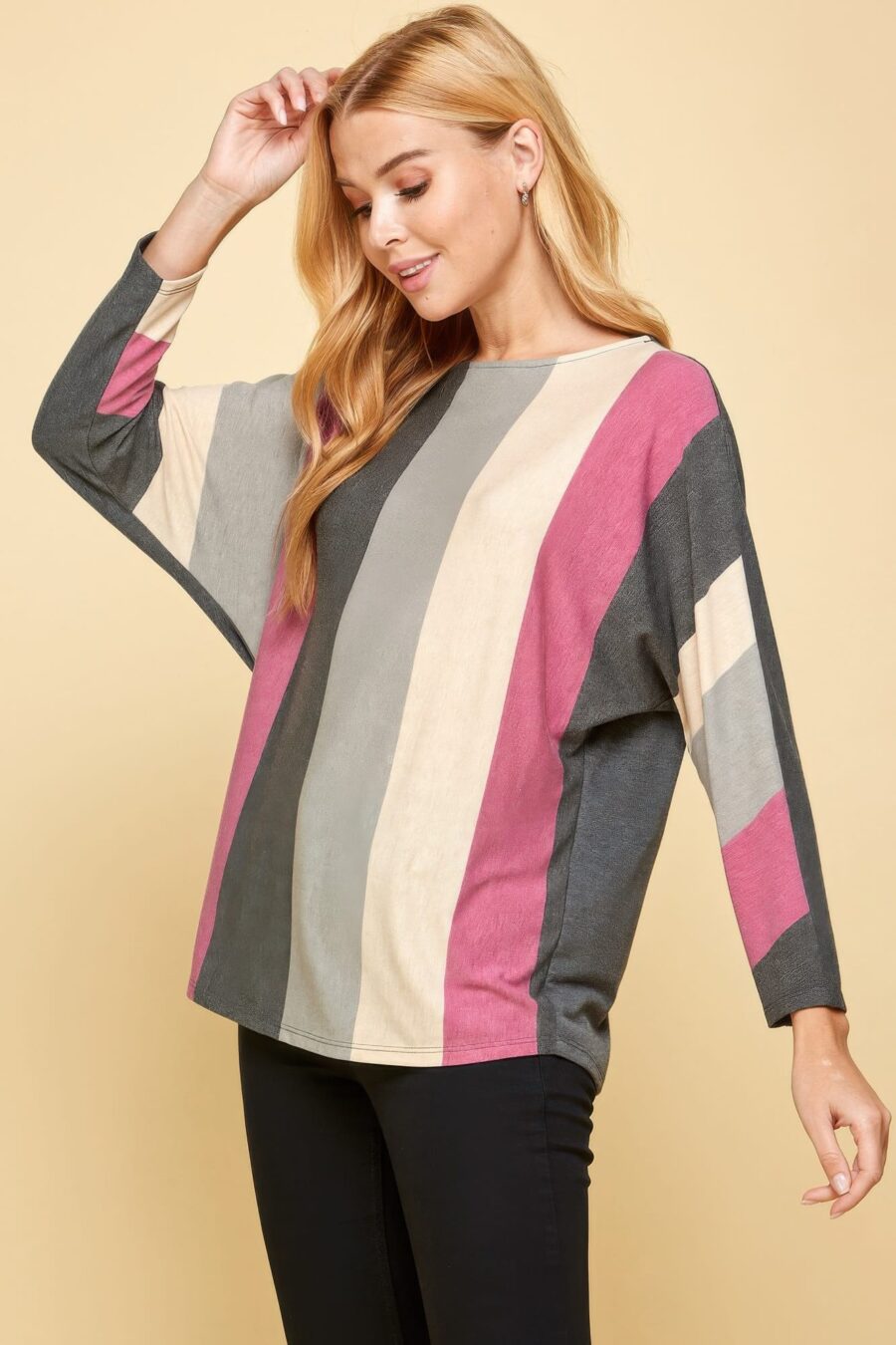 Striped dolman sleeves top