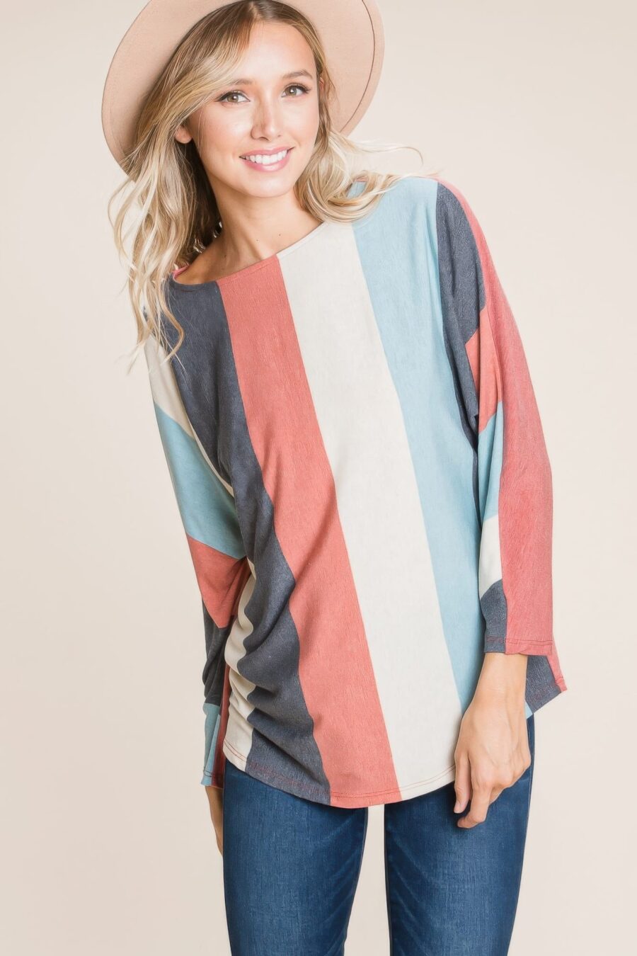 Striped dolman sleeves top