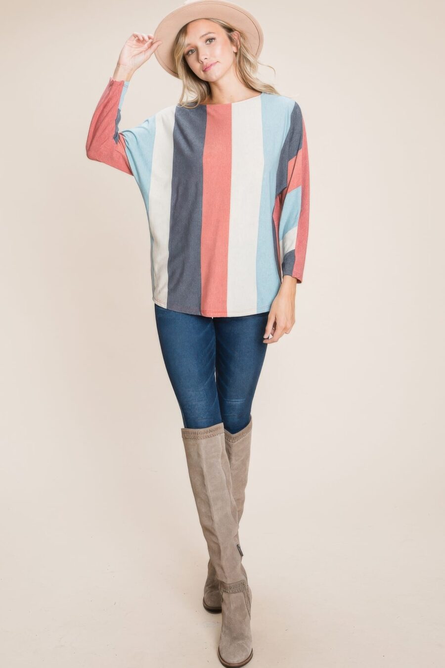 Striped dolman sleeves top