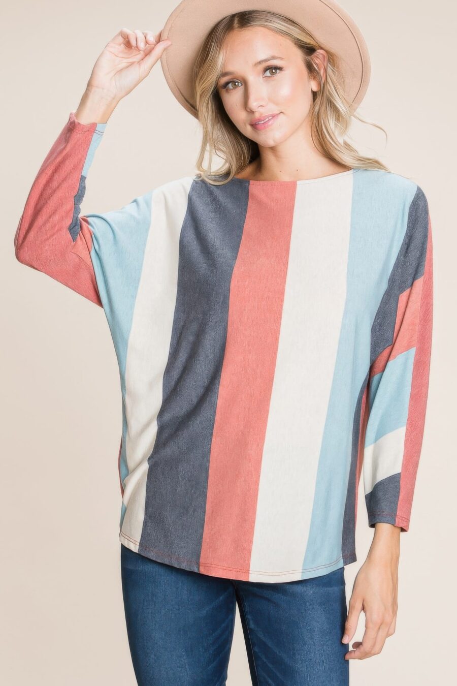 Striped dolman sleeves top