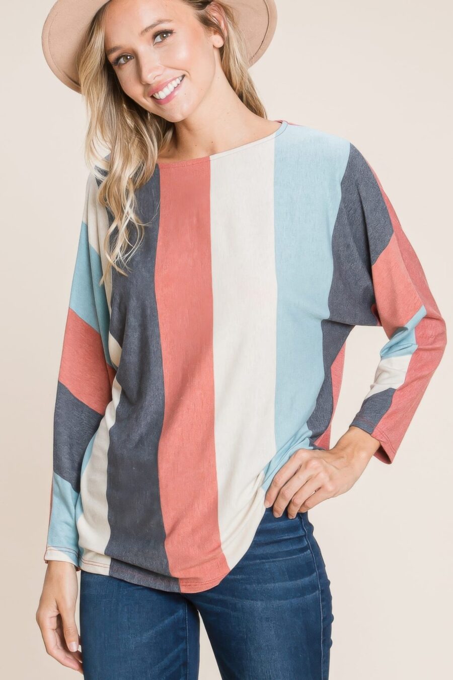 Striped dolman sleeves top