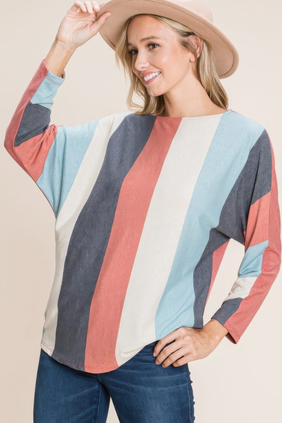 Striped dolman sleeves top