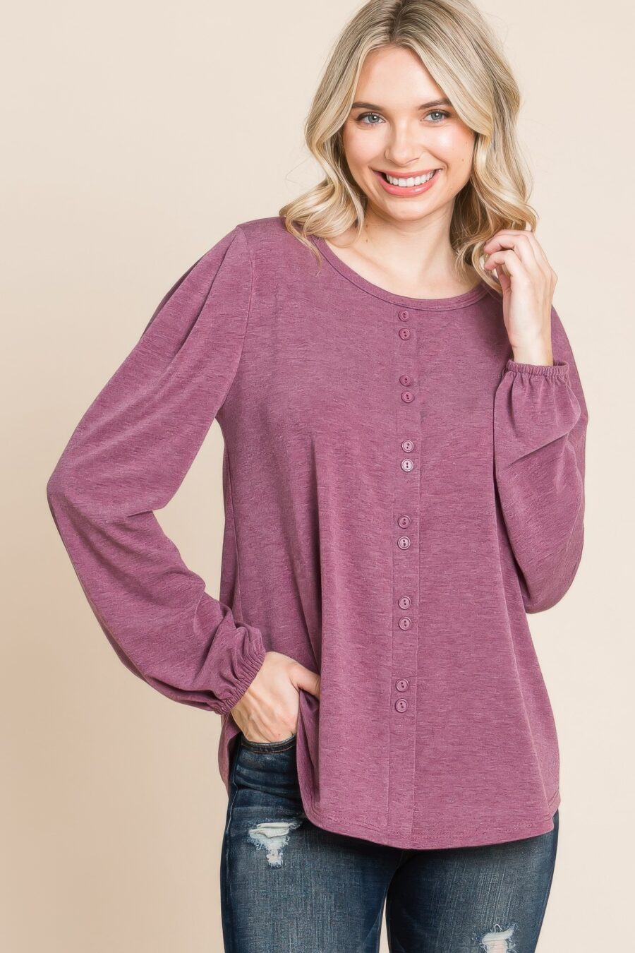 Solid tr spandex long sleeve top