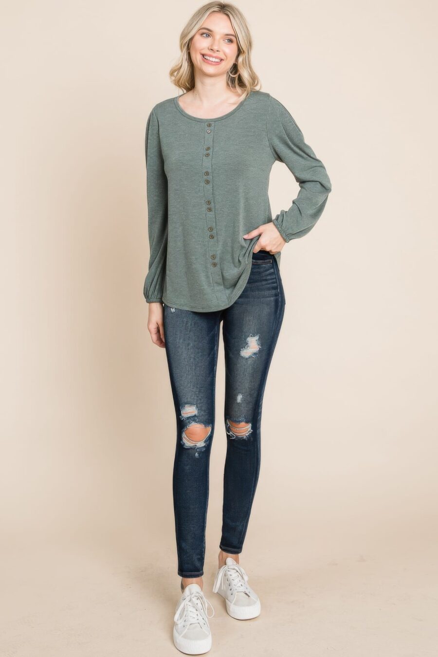 Solid tr spandex long sleeve top