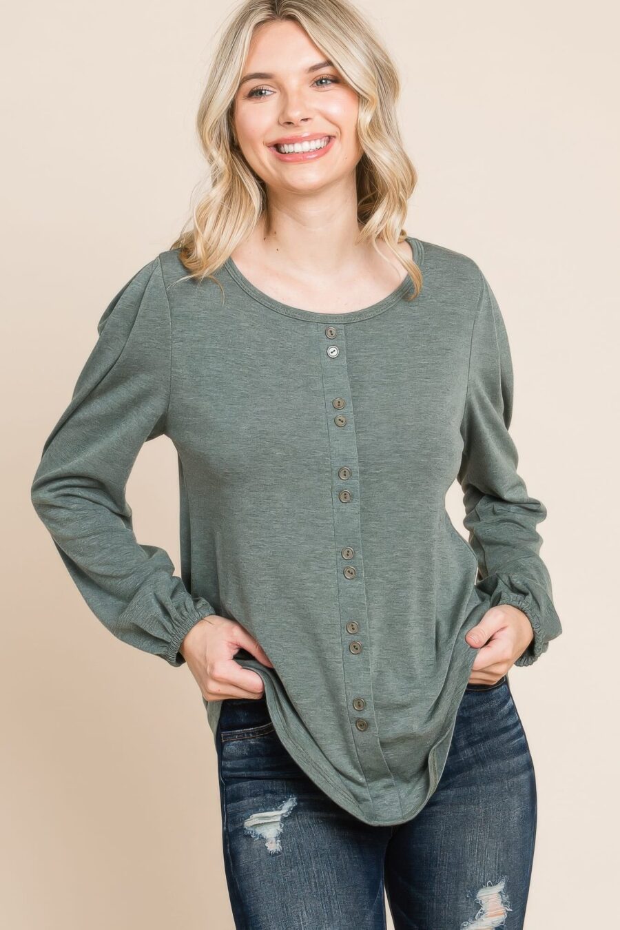 Solid tr spandex long sleeve top