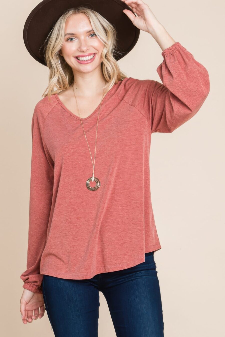 Casual v neck basic long sleeve top