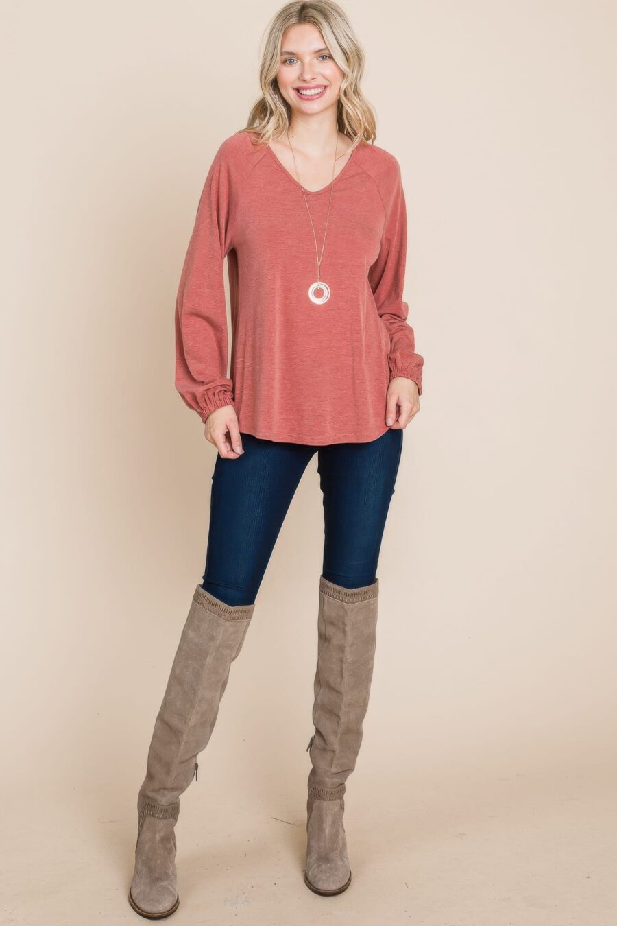 Casual v neck basic long sleeve top