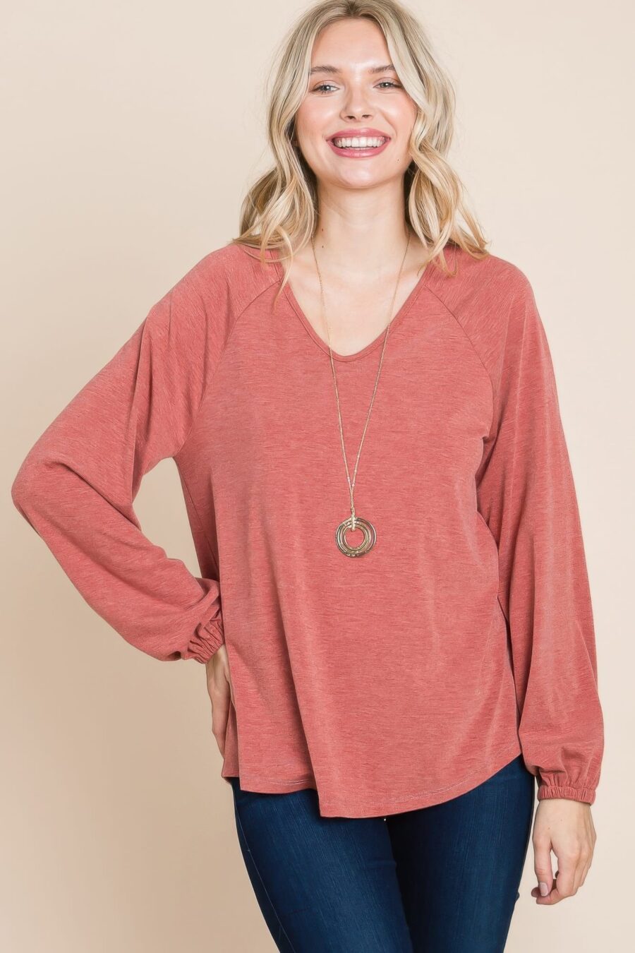 Casual v neck basic long sleeve top