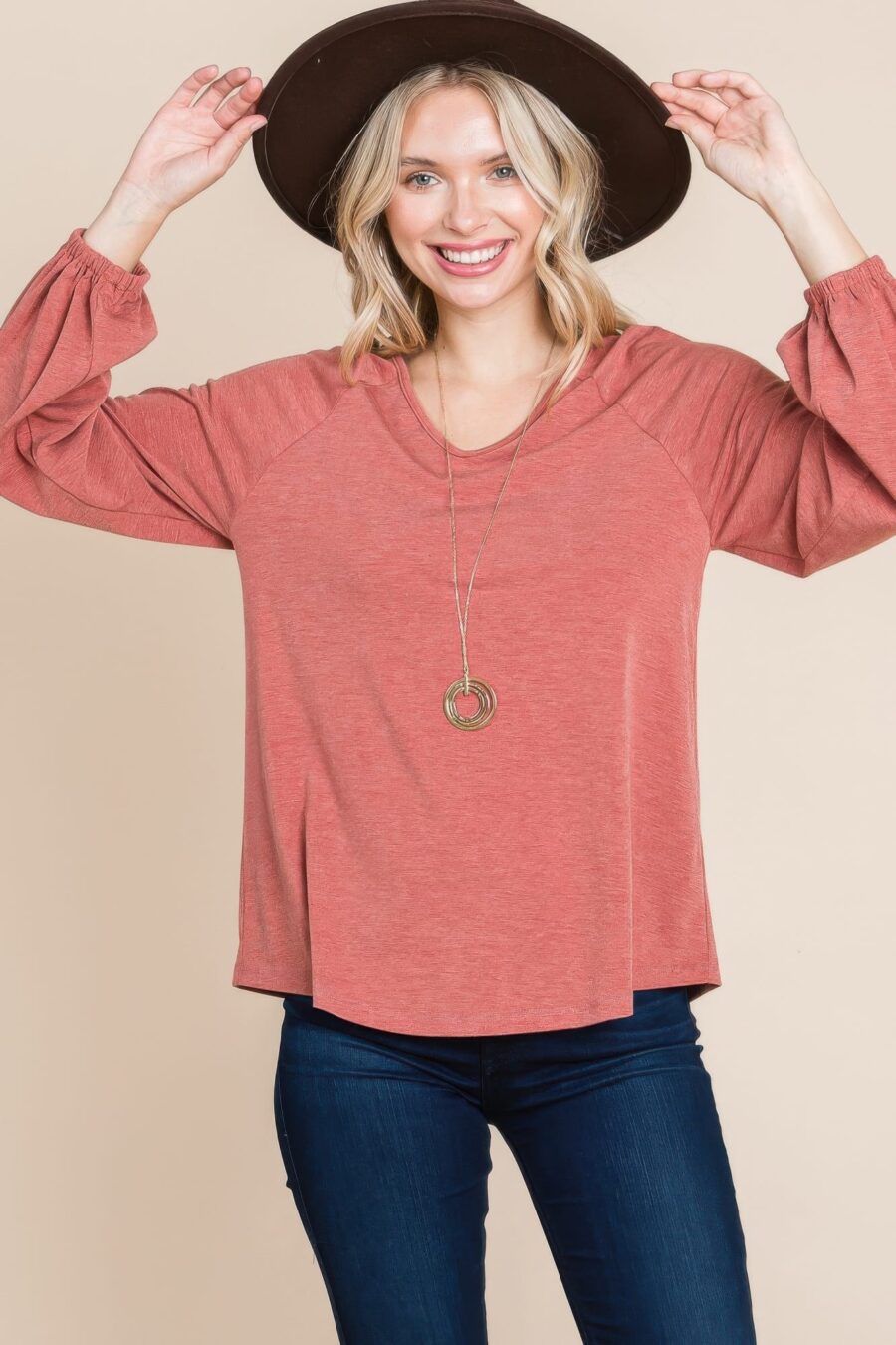 Casual v neck basic long sleeve top