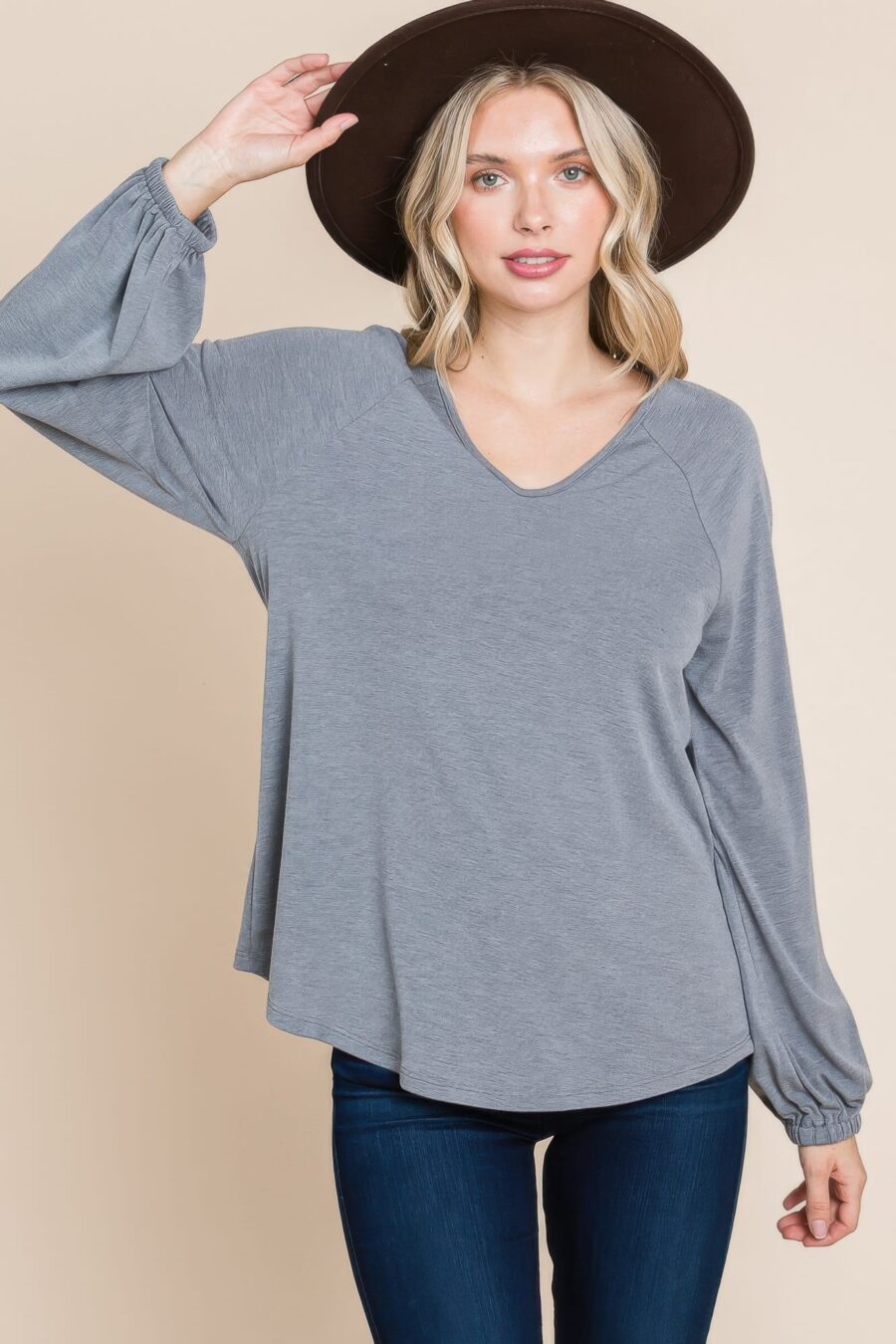 Casual v neck basic long sleeve top