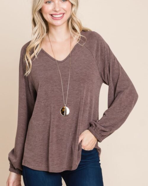 casual v neck basic long sleeve top