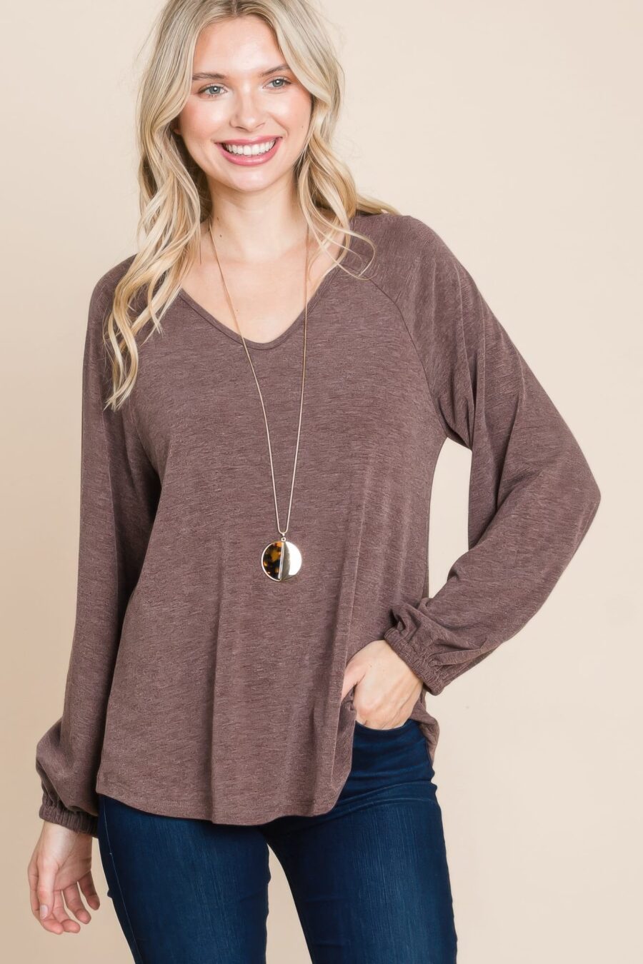 Casual v neck basic long sleeve top