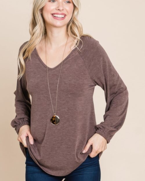 casual v neck basic long sleeve top