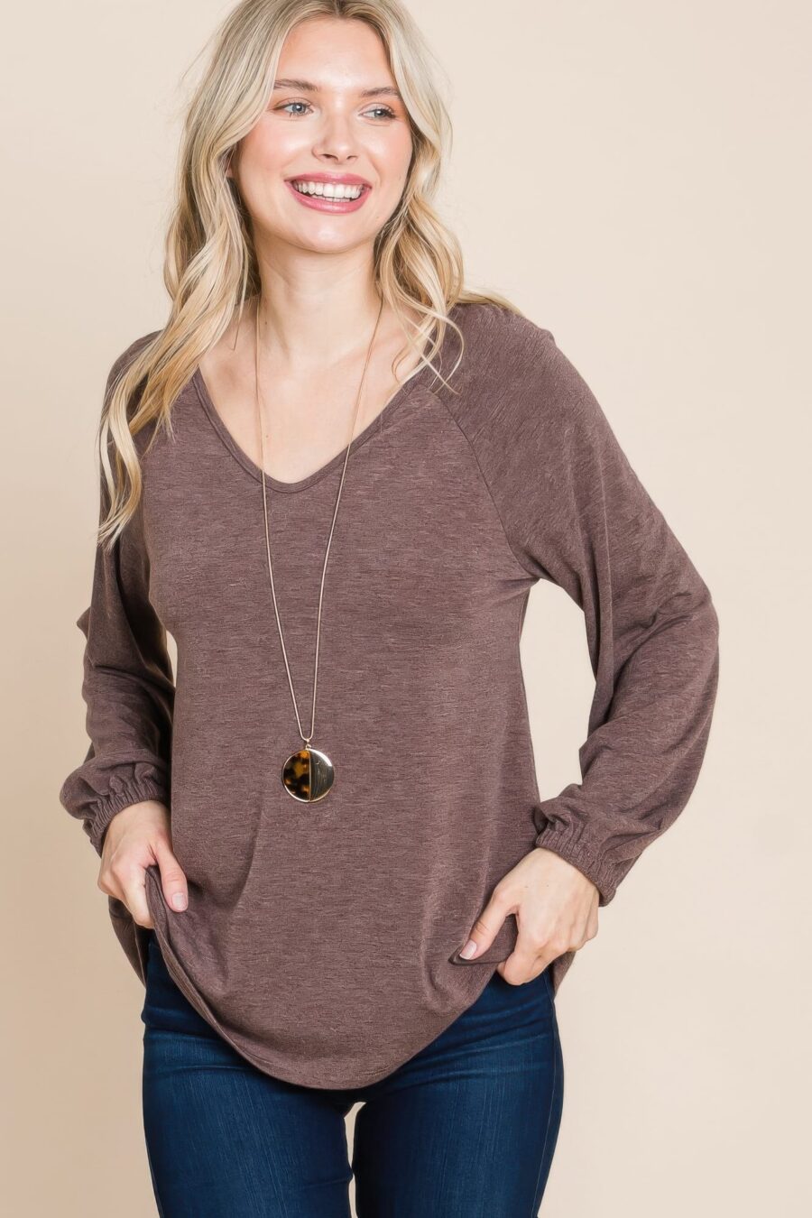 Casual v neck basic long sleeve top